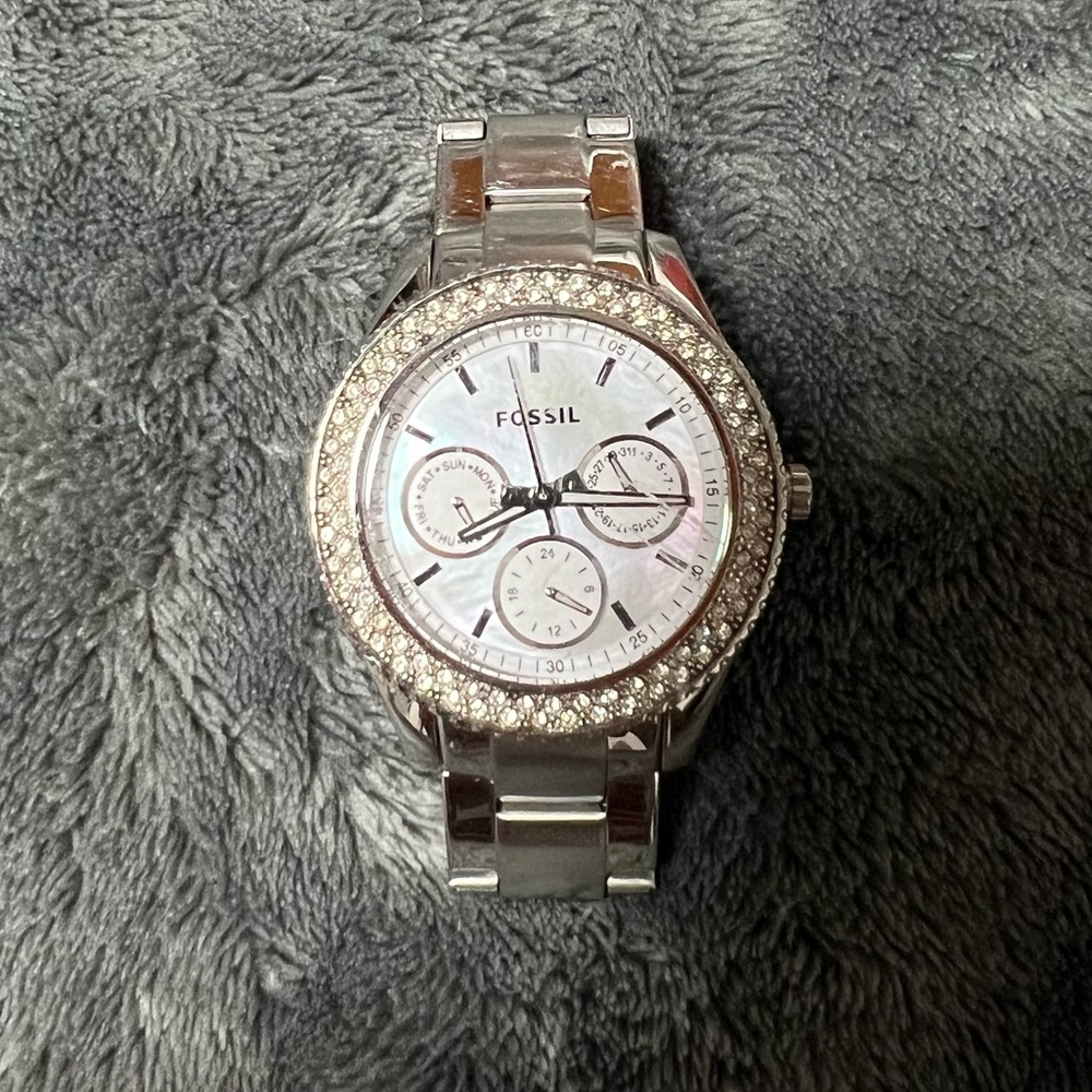 Fossil Silver Diamond Face Watch